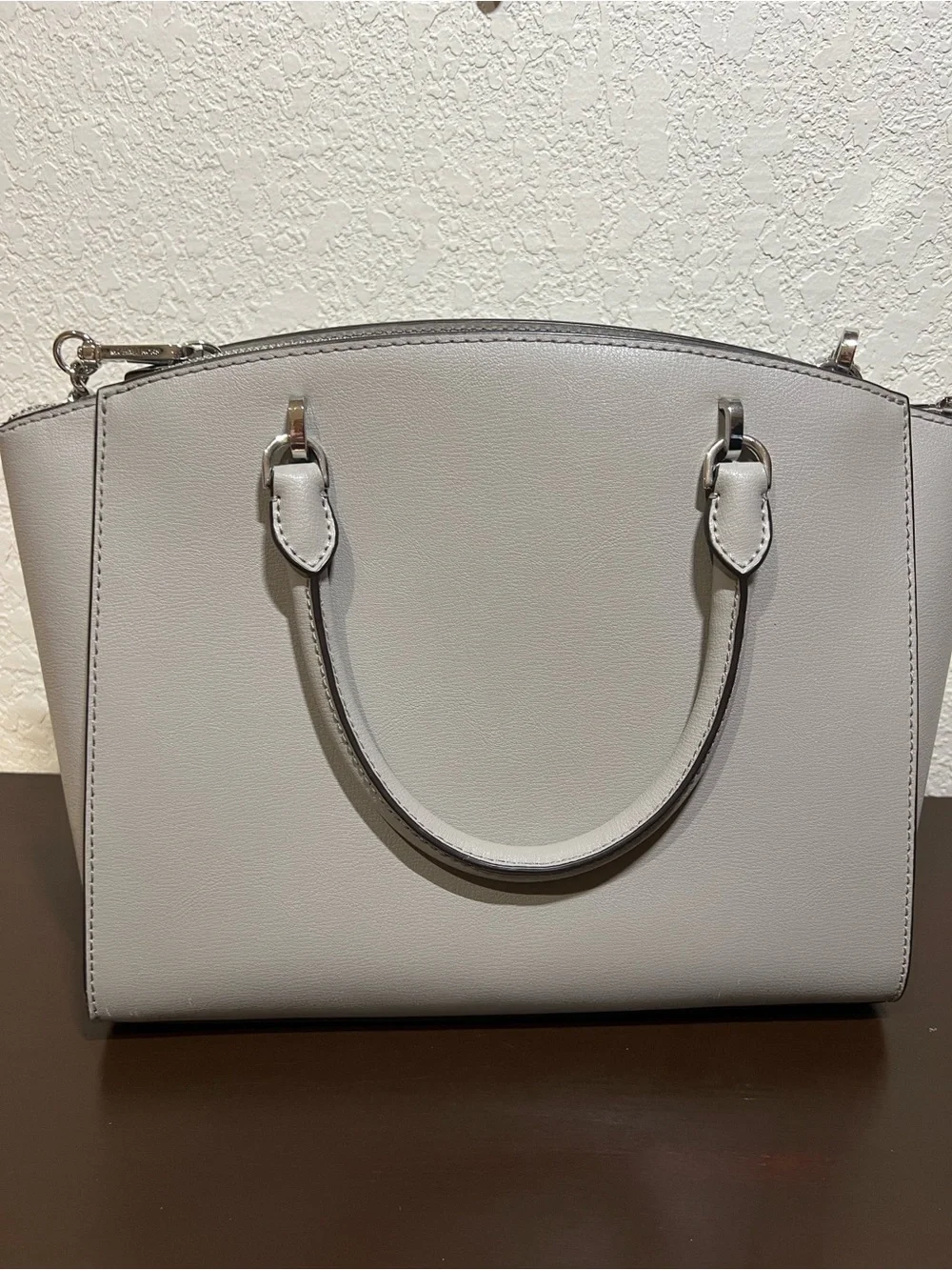 Michael Kors Light Grey Leather Satchel with Crossbody Strap